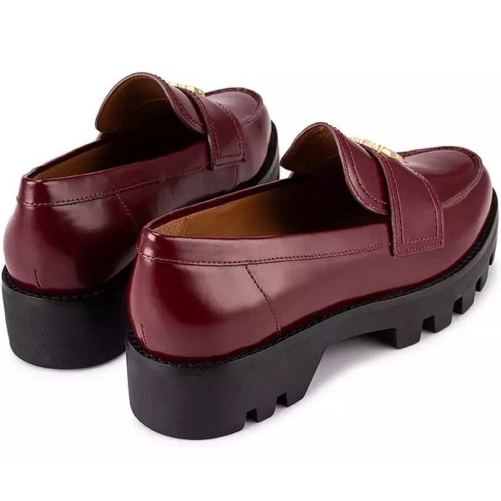 NWT Tory Burch Mini Everly Chunky Loafers Logo Burgundy, 9 - Picture 2 of 12